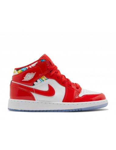 Air Jordan 1 Mid Barcelona Sweater Red Patent (GS) brillant des détails fins